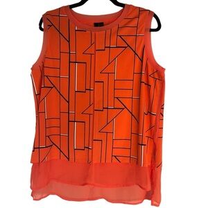 Worthington Sleeveless Orange Tiered Blouse Top Large Career Business Causal
